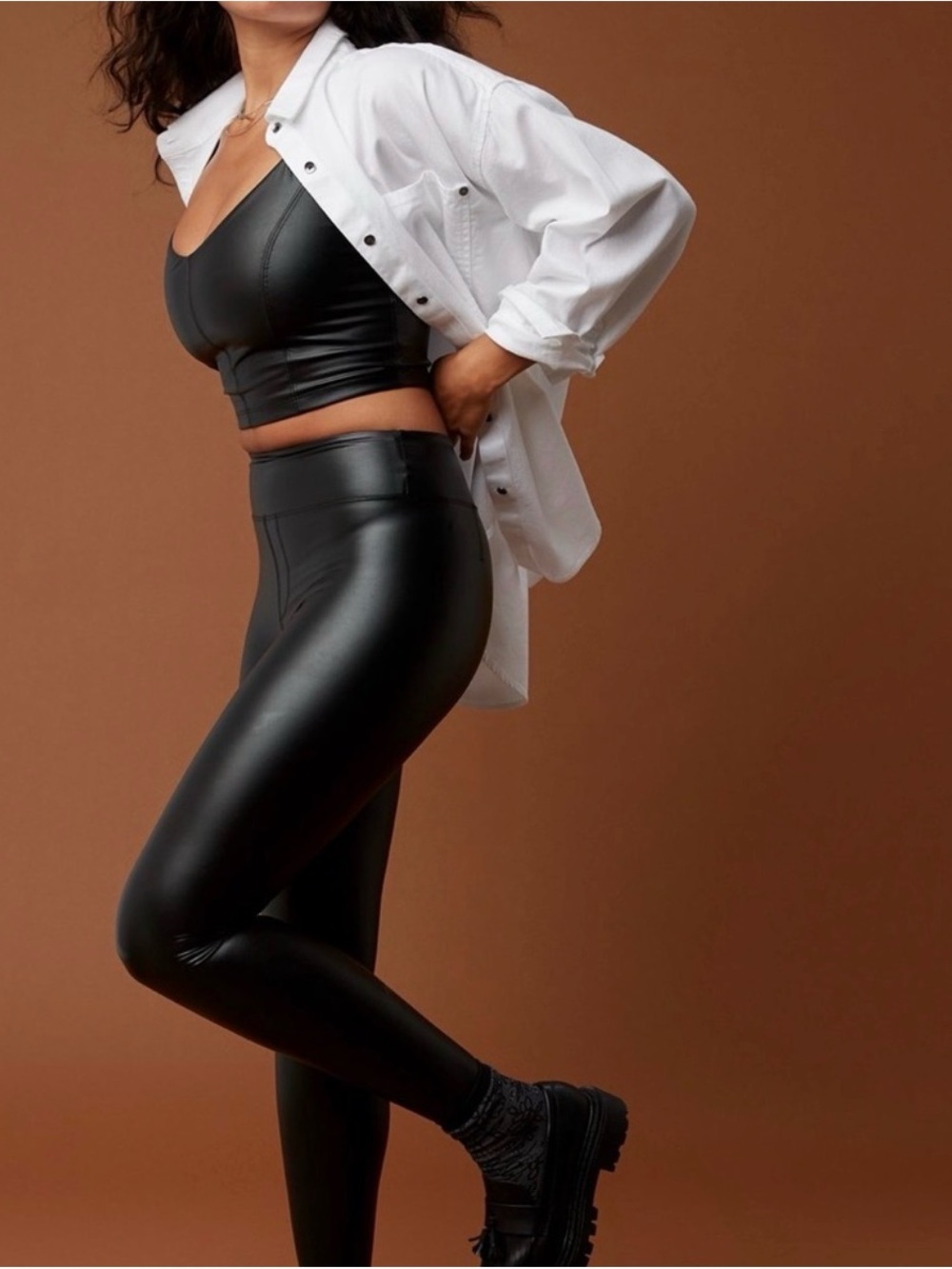 Aerie Black Faux Leather High-Rise Leggings